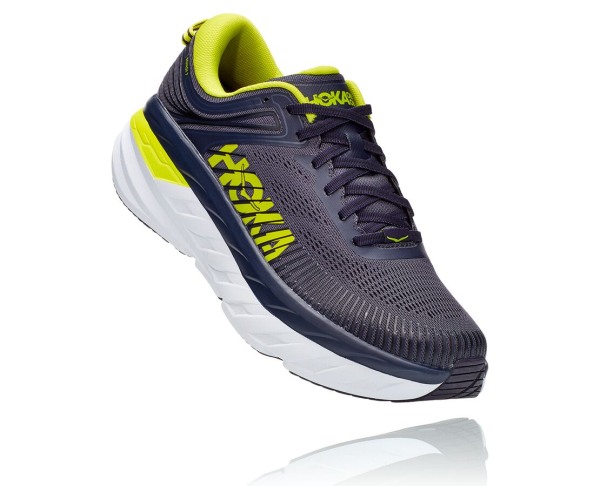 Hoka One One Bondi 7 Mens UK - Grey / Road Running Shoes - JVEXF1734